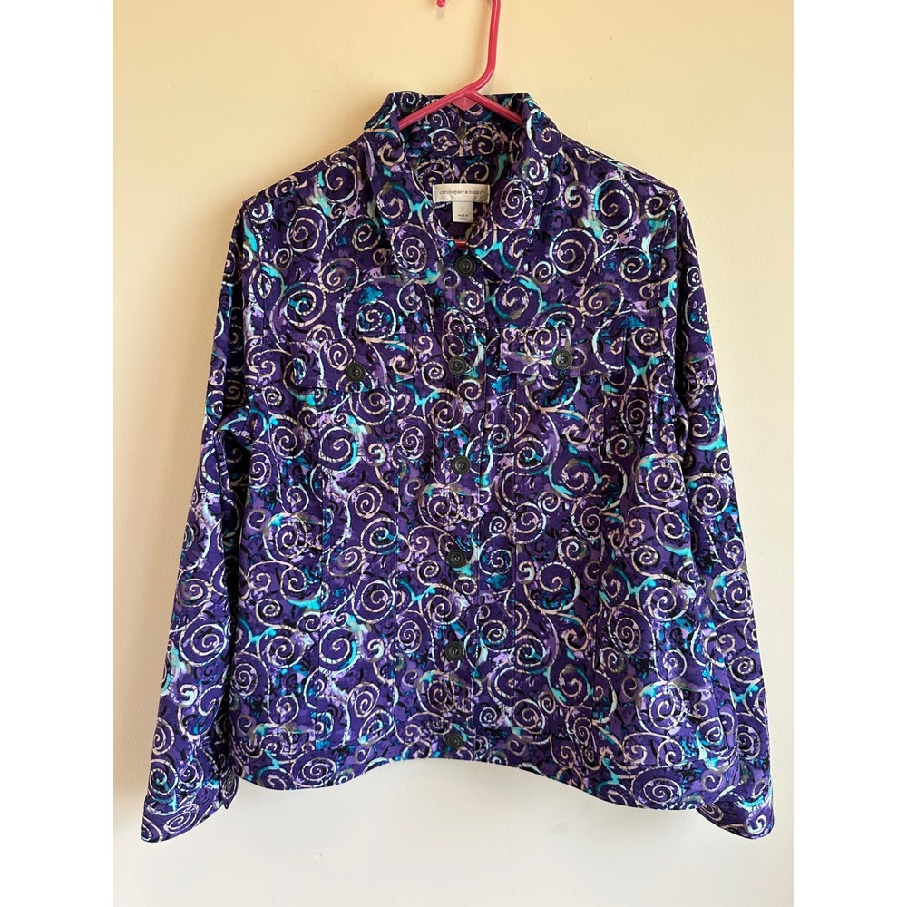 Christopher & Banks Purple Swirl Print Button Front Jacket Womens Large Stretch